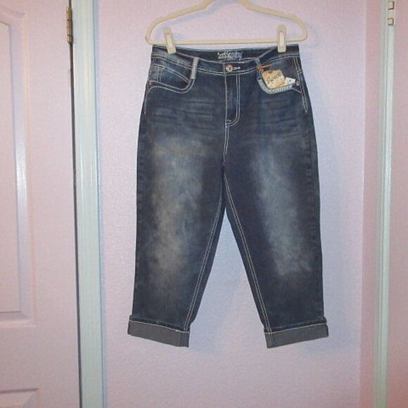 Vtg Y2K Revolt Women's Jeans Size 12 Stretch Denim Capri Acid Grunge 90s NOS - Picture 2 of 9